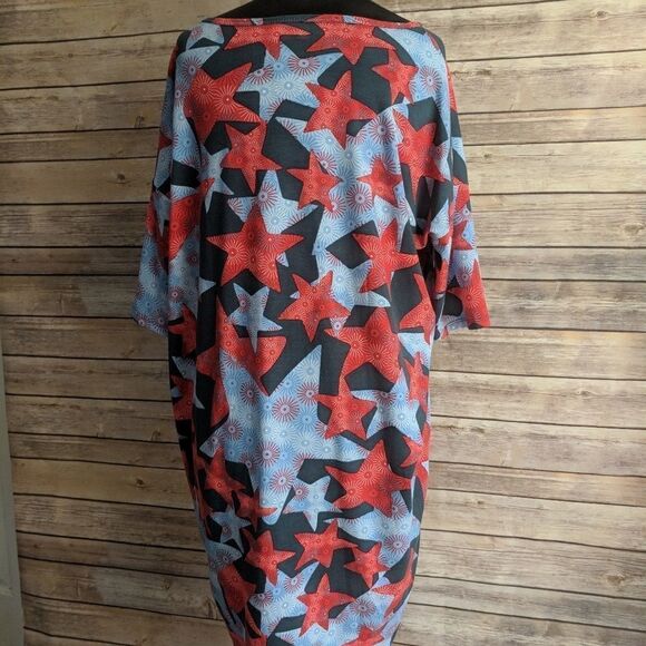 Lularoe Irma Shirt Red White Blue Stars - Picture 3 of 4